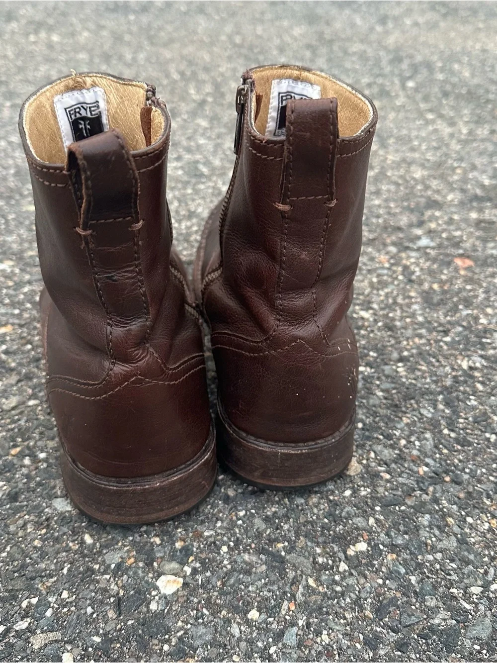 Frye Inside Zipper Brown Boots Used Fair
